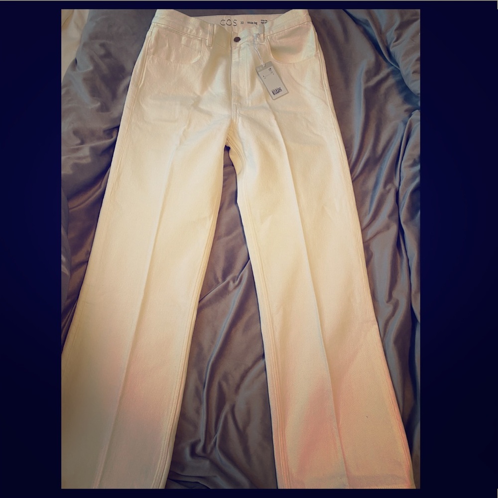 Brand new— Oatmeal colored, wide leg jeans